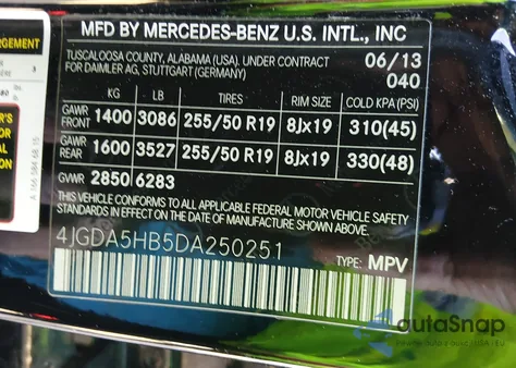 2013 Mercedes-Benz Ml 350 4Matic z USA, uszkodzony, nr VIN 4JGDA5HB5DA250251